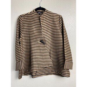 Yushi Womens Bronze Gold Stripe Lagenlook Cardigan Size Small Artsy Asymmetrical